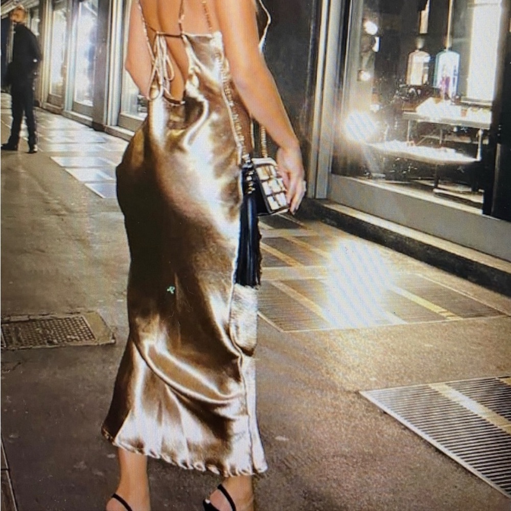 Public Desire Gold Satin midi dress